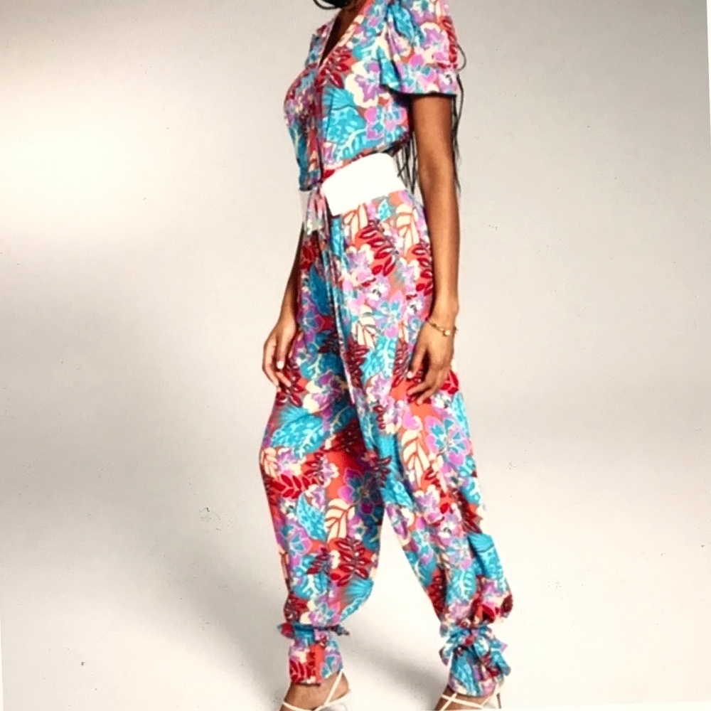 JEANNIE MAI X INC Wide Leg Jumpsuit Floral Tropical Women’s Plus Size 1X